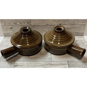 Pottery Crock w/ Handle & Vented Lid 5x4" Vintage Tagine (Set Of 2) *Chipped*